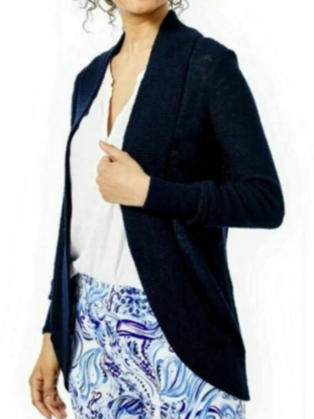 Lilly Pulitzer Amalie Shawl Collar Open Front Knit Cardigan in Black Size Small